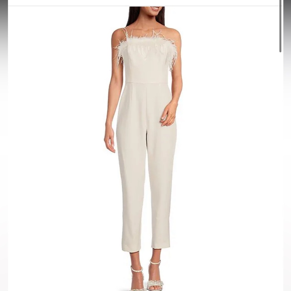 Gianni Bini Kimberly strapless feather straight leg jumpsuit